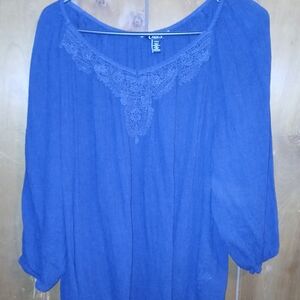 Elegant Blue Lace Trim Women's Top